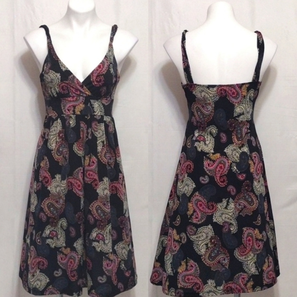 Pepper Medium Paisley Print Surplice V-Neck Empire Waist Dress Boho Chic Casual